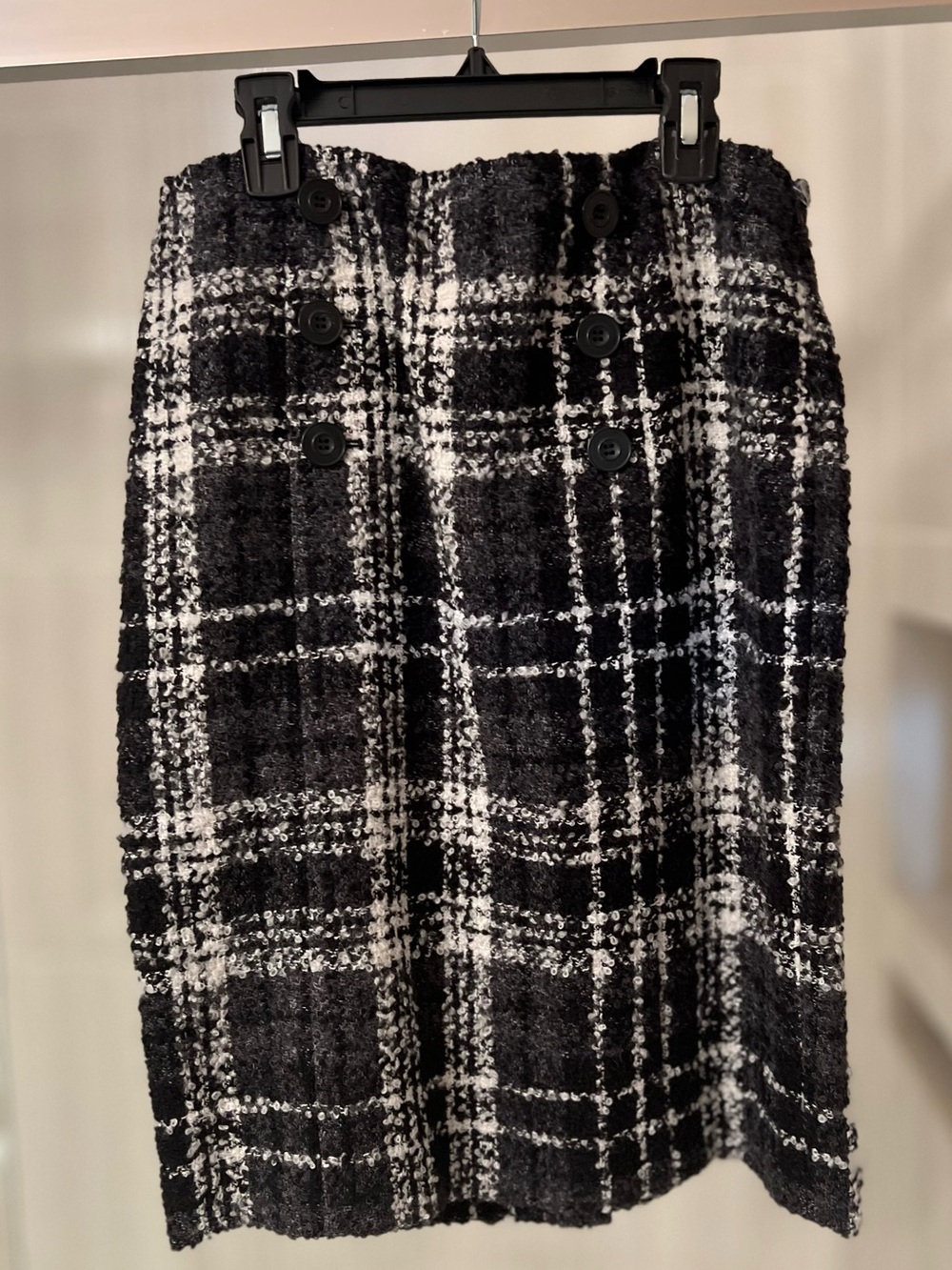 Halogen Black White Tweed Bouclé Plaid Sailor Pencil Skirt 6